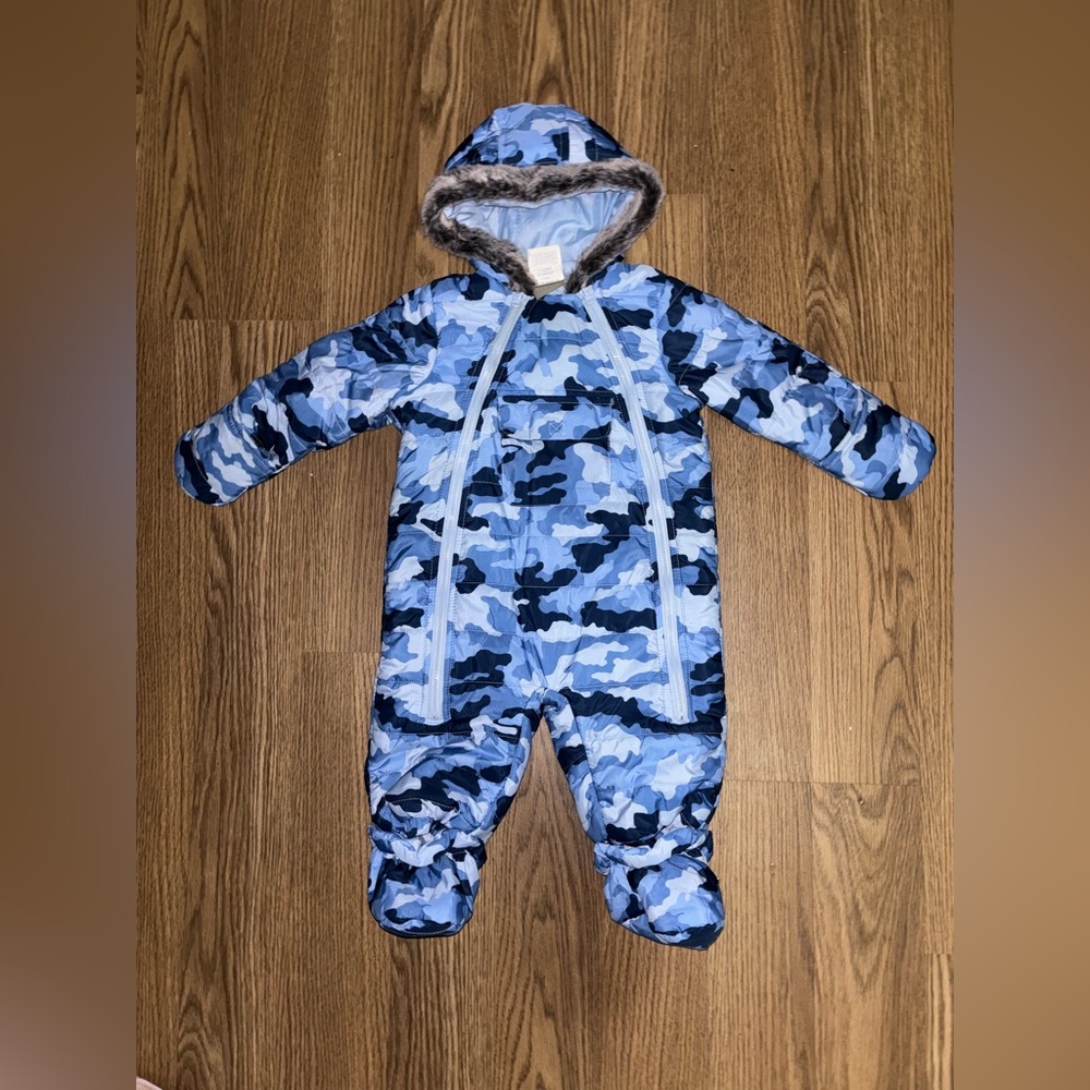 Baby Boy's Camo-Print Faux-Fur Trim Snowsuit